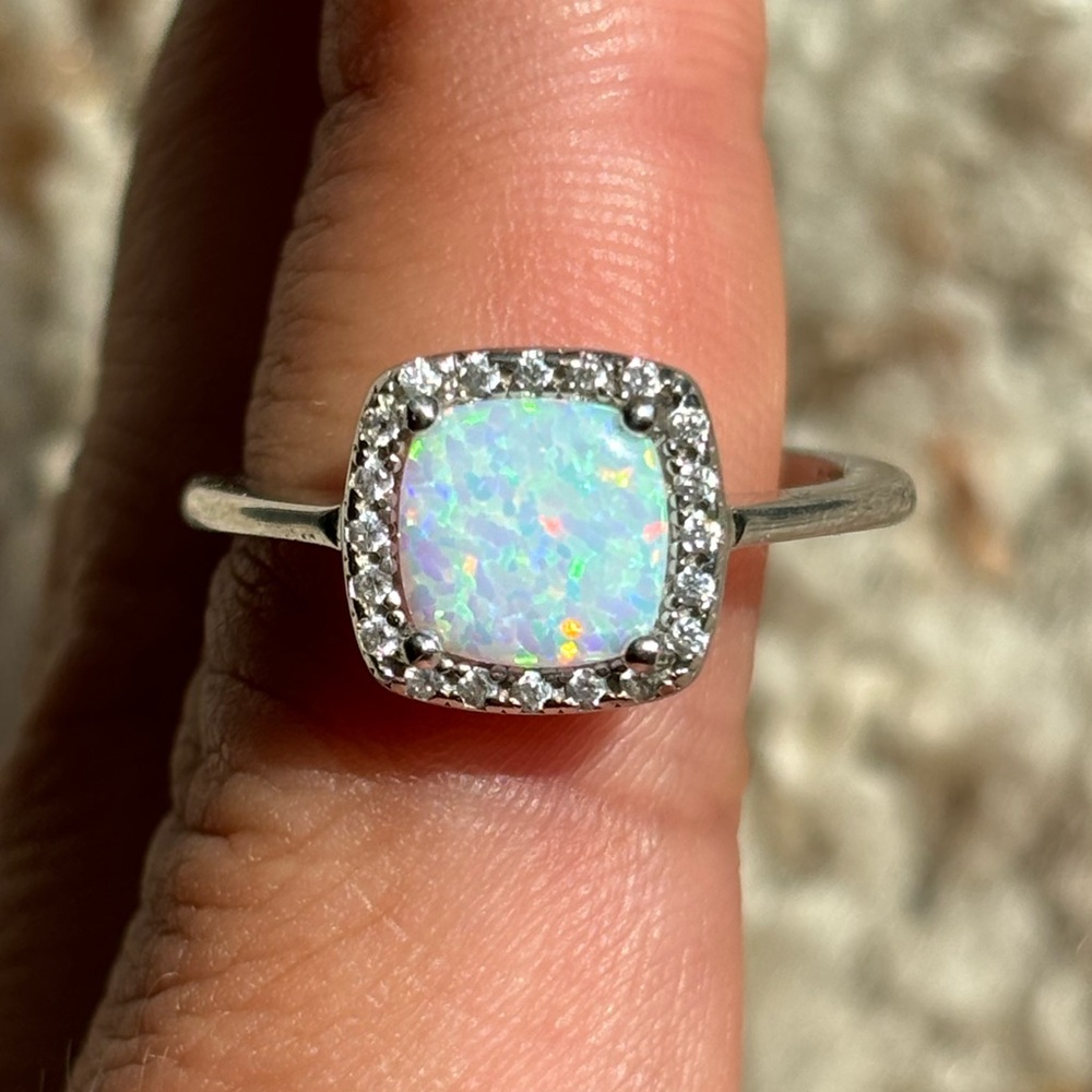 White Simulated Opal Square Ring - image 1